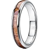 THREE KEYS JEWELRY 4mm 6mm 8mm Black Tungsten Wedding Ring Domed with Real Koa Wood Inlay