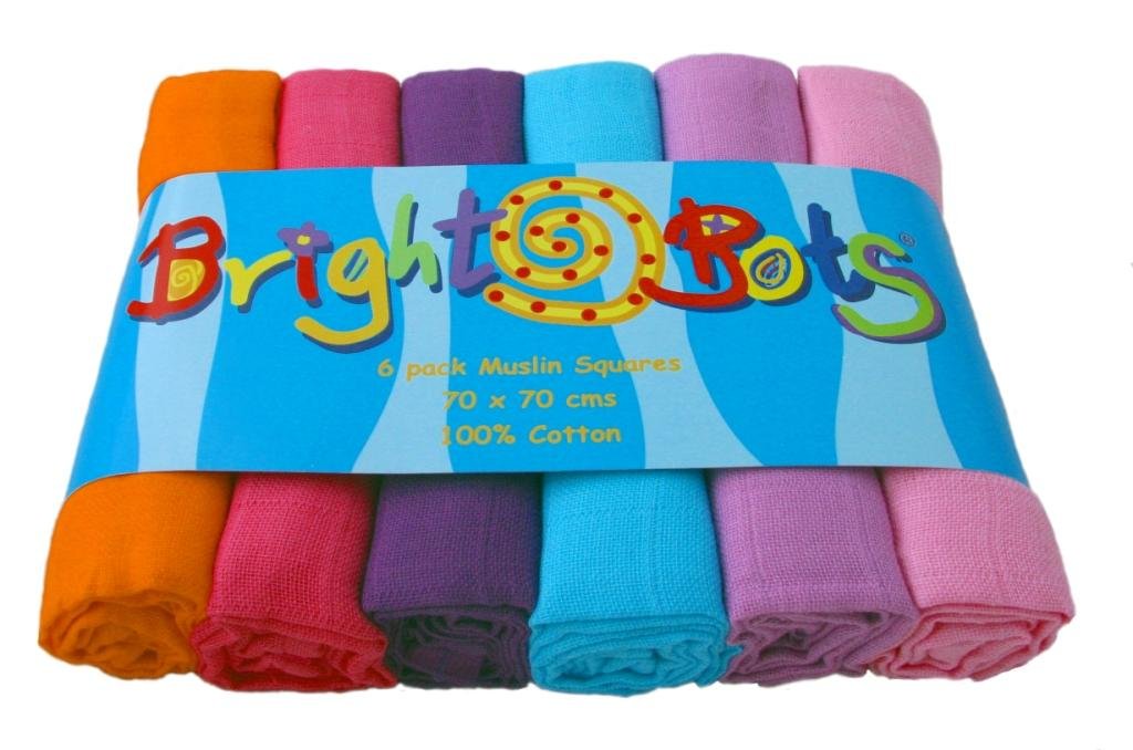 Bright Bots Baby Muslin Squares Burp Cloths Absorbent and Breathable Muslin Cloths Pure Soft 100% Cotton 70cms 6 pack (Girl Combo)