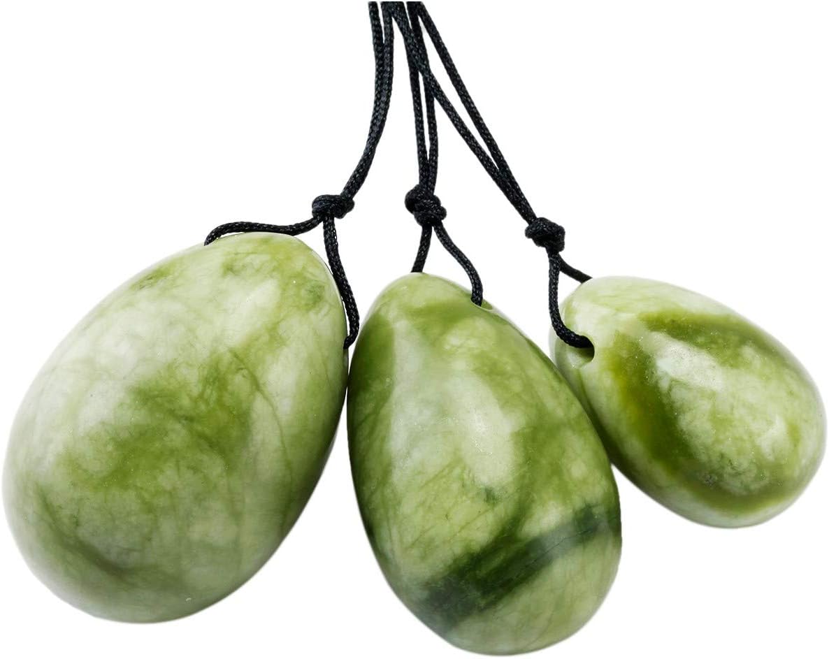 KYEYGWO 3 Pcs Handmade Reiki Healing Stone Drilled Yoni Egg with Unwaxed Cord - Image 3