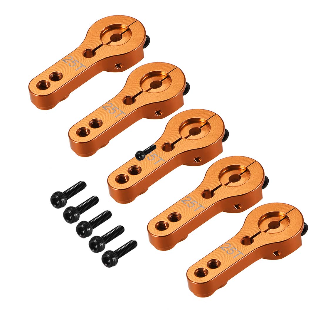 sourcing map 5PCS 25T Aluminum Servo Horns M3 Threads Metal Steering Arm for RC Airplane - Orange