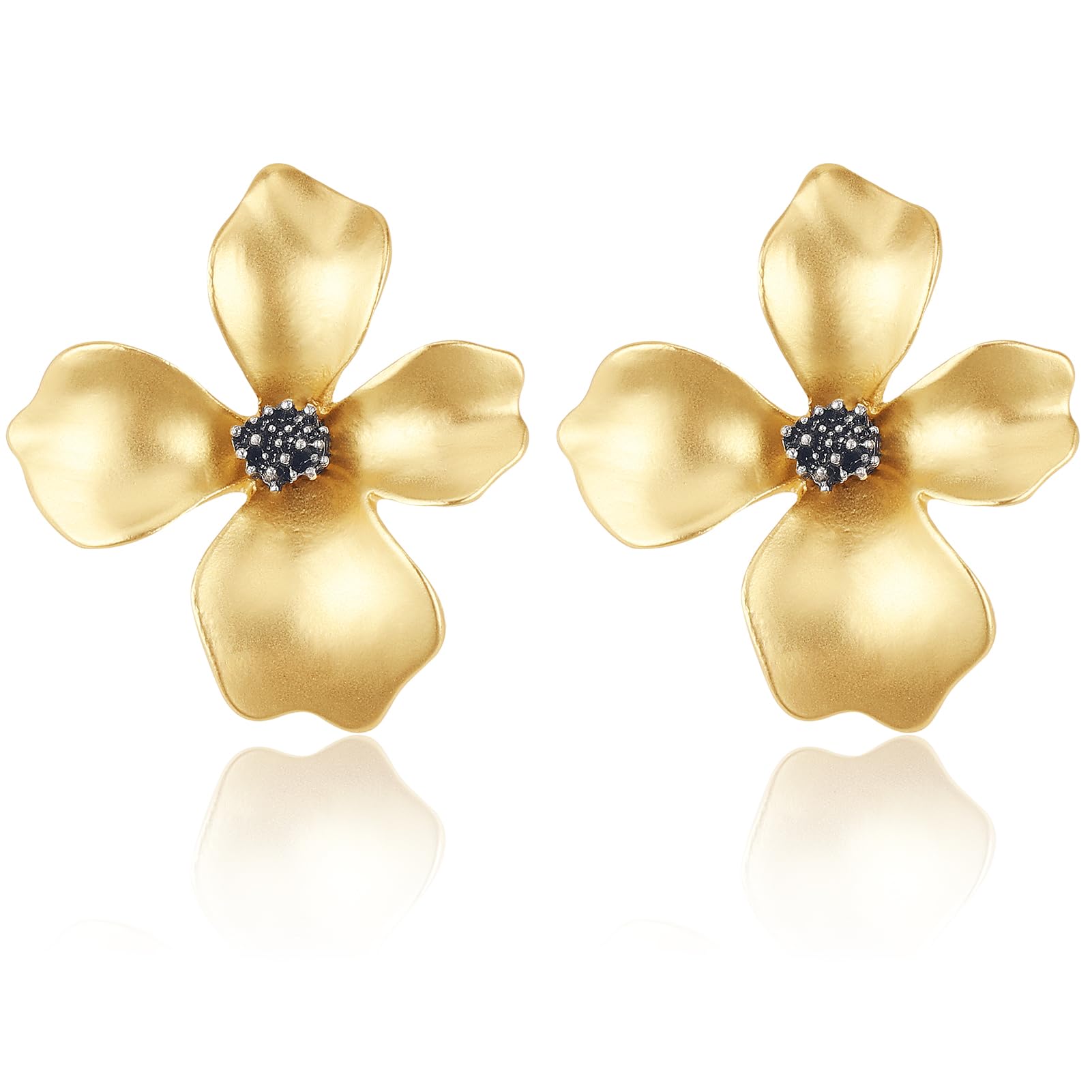 Photo 1 of TUCEWP Flower Stud Earrings Gold Flower Dangle Drop Earrings Trendy Fashion Statement Earrings Chic Vintage Matte Floral Earrings for Women Elegant Holiday Wedding Birthday Jewelry Gift