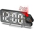 LOFICOPER Digital Projection Alarm Clock for Bedroom, 180° Rotatable Projector, 7.9'' Large LED Display with Temperature, Snooze, Adjustable Brightness, USB Cable, Nightstand Clock for Home Office