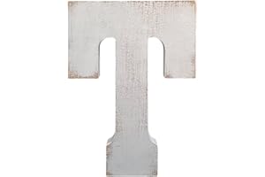 ABELOTS Large Wood Alphabet Wall Decor Distressed White Wash Monogram Letter Free Standing Wall Letter (T)