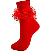 MKYSZLT 1 Pair Women Big Ruffle Ankle Bow Socks Adult Double Lace Frilly Dress Socks Cute Crew 80s Fancy Bobby Bride Sock