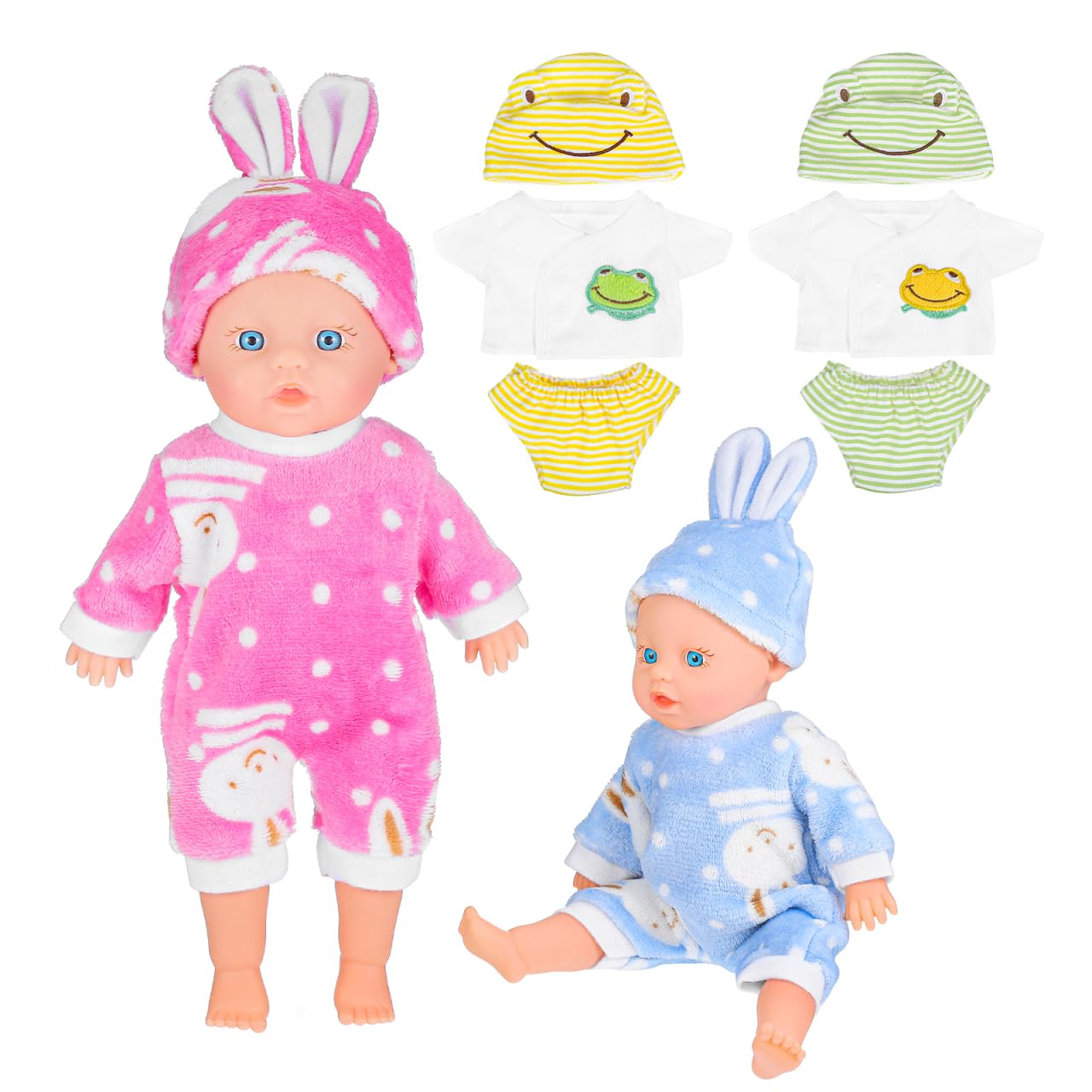 Toddmomy 4 Sets 12inch Baby Doll Clothes Soft Bunny Jumpsuit Reborn Baby Dolls Outfits for Girls Dress up Realistic Animal Pajamas