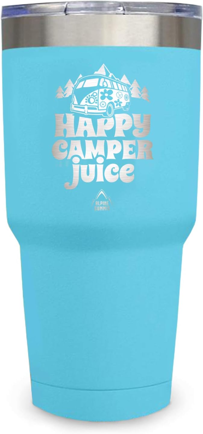 Stainless Steel Travel Mug/Tumbler- 30 Ounce Double Wall Vacuum Insulated - Happy Camper Juice - Aqua