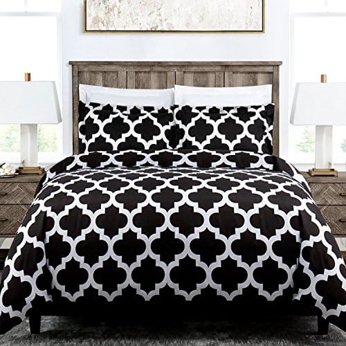 Egyptian Luxury Quatrefoil Duvet Cover Set - 3-Piece Ultra Soft Double Brushed Microfiber Printed Cover with Shams - Twin/Twin XL - Black/White