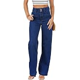 Sidefeel Jeans for Women High Waisted Straight Leg Denim Pants | Soft Stretchy Denim, Dual Button Closure, Full Length, Relaxed Fit Wide Leg Jeans with Pockets, Dressy Casual Wear