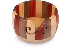 LucyPhy Wooden Yarn Bowl 6 x 3.2inch Handmade Craft Knitting Bowl Wool Storage Basket with Carved Holes & Drills for DIY Knitting Crocheting Accessories(Mixed Color)