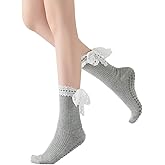 Verdancy Women’s Yoga Pilates Socks with Frills and Lace up Non Slip Cushioned Grips Crew Socks