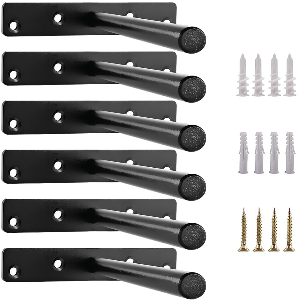 MLOQI 6 Pack Floating Shelf Brackets Heavy Duty, Hidden Shelf Supports, Solid Steel Brackets for Concealed Wood Shelves with Hardware 5 Inches