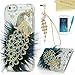 iPhone 6 Case (4.7 Inch) - Mavis's Diary 3D Handmade Bling Crystal Luxury Blue Peacock with Fashion Feather Shiny Sparkly Diamond Gems Clear Hard Cover & Cute Dust Plug & Stylus Pen & Screen Protector