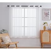 PI Ivory Sheer Curtains Short Panels 63 Inches Long,Grommet Top Transparent Voile Sheer Curtain for Small Window/Kitchen 2 Panels (W42 X L63, Ivory)