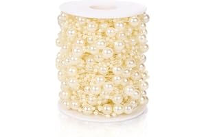 HAKACC 98 Feet Ivory Pearl Bead String Decoration, Faux Pearl Garland Roll Strand for Craft String Pearls for Flowers Wedding Christmas Party Valentine Decoration DIY Accessories（3-8mm）