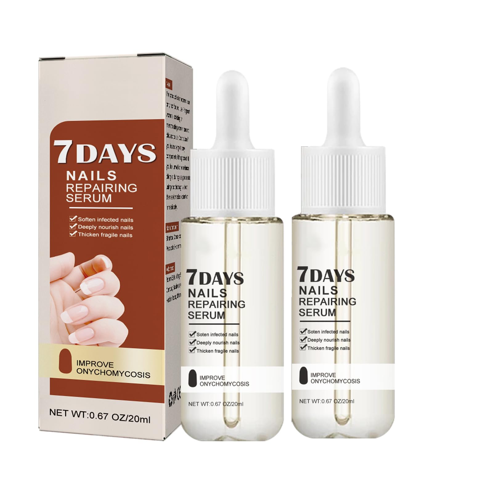 7 Days Nail Growth and Strengthening Serum,2pcs 20ml Nail Repair Essence Serum,Nail Growth Treatment for Weak and Damaged Nails/Toenails,Nail Vitamins for Strengthening and Growth