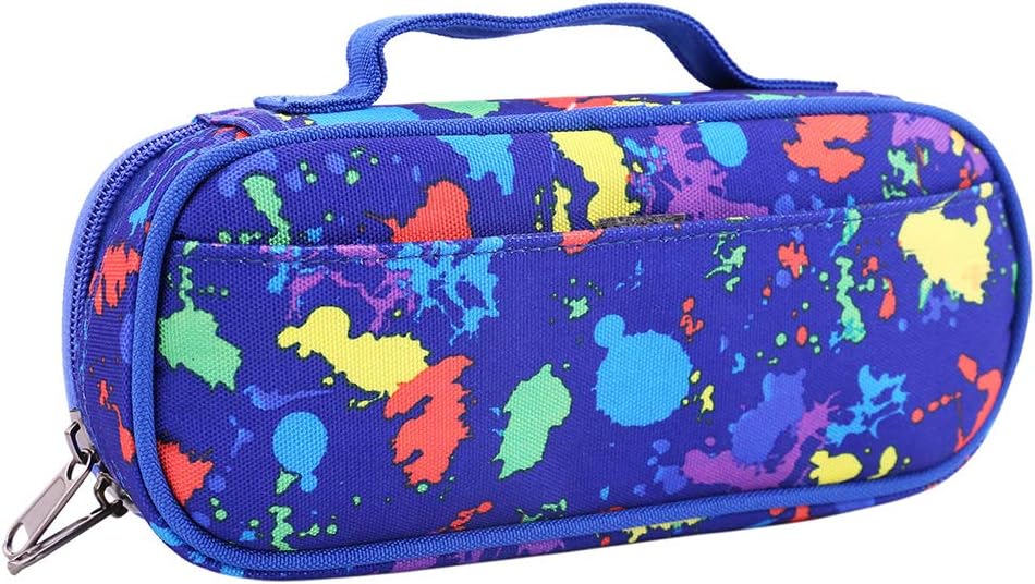 Pencil Case for Boys and Girls, Pen Bag,Pencil Cases for Office Gadgets Large Capacity with Holder Oxford Fabric with Artistic Splash Pattern (Blue)