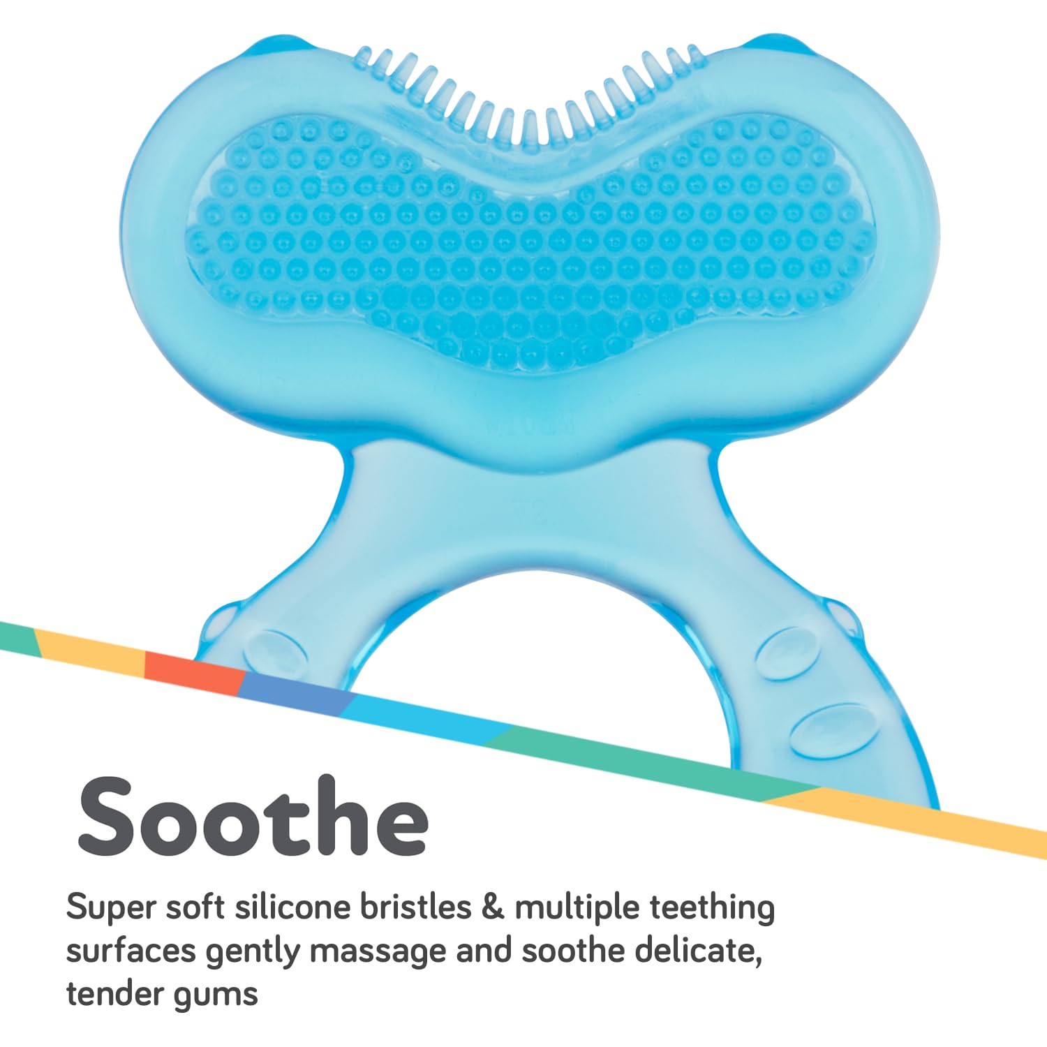 Nuby Soft Silicone Teether with Massaging Bristles | 2 Pack: Blue | 3m + | Travel Case Included