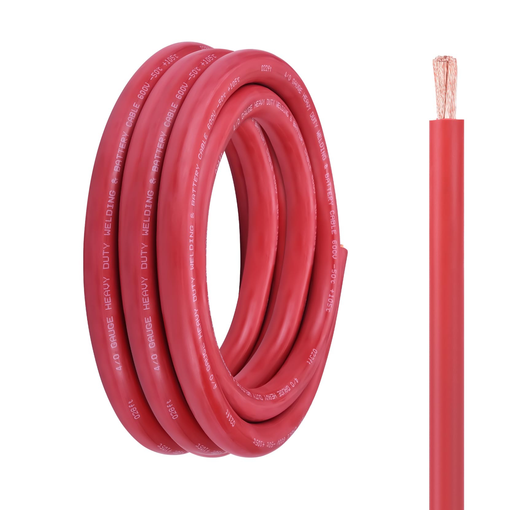 Photo 1 of Geosiry 4/0 Battery Cable, 20FT Red Stranded Oxygen-Free Pure Copper Wire, 4/0 Welding Cable for Automotive, Battery, Solar, Marine and Generator