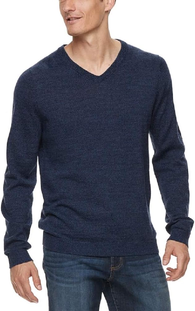 Men's Apt. 9 ModernFit Merino Wool Blend VNeck Sweater (Navy Marl, XX