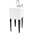 White Space Saver Utility Sink by JS Jackson Supplies, Freestanding Tehila Space Saving Laundry Tub, Stainless Steel Gooseneck Faucet with Side Sprayer