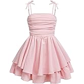 RoseSeek Girl's Flowy Cami Dress Ruched Sleeveless Pink Layered Ruffle Kawaii Short Smocked Summer Dresses