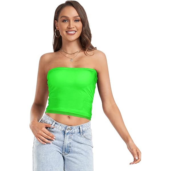 Zhirexin Neon Green Solid Color Women's Tube Tops Cute