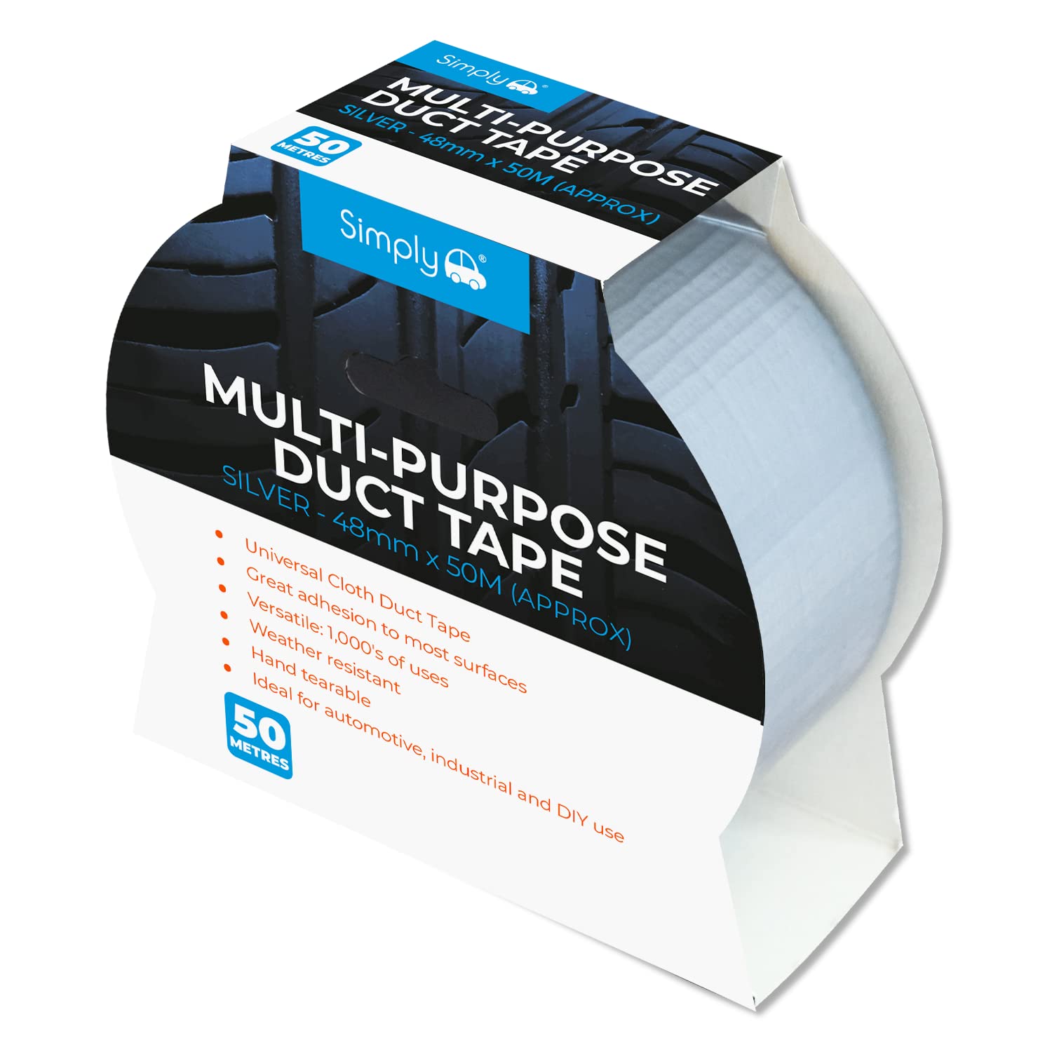 Simply DTS5050 Duct Tape 50m - Silver - Heavy Duty & Super Stick - Strong Adhesive Universal Cloth Gaffer Tape