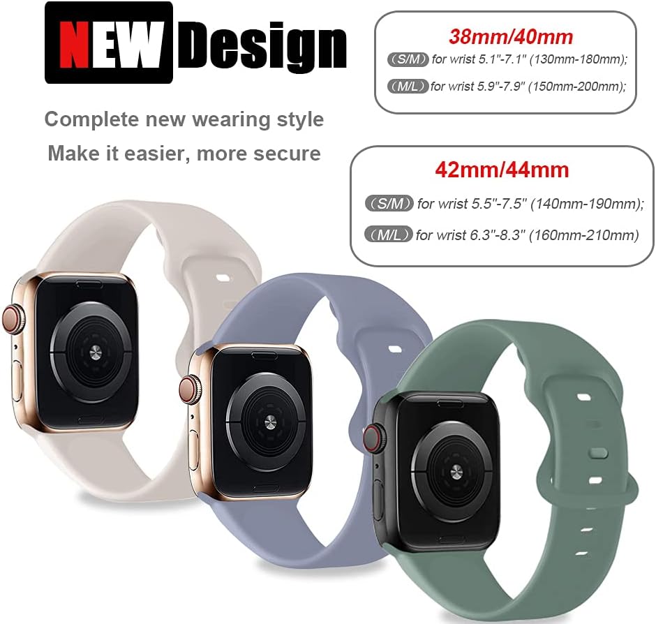 LANGXIAN 3 Pack Sport Bands Compatible with Apple Watch Band 38mm 40mm 42mm 44mm, Soft Silicone Replacement Strap Compatible for Apple iwatch Series 6/5/4/3/2/1/SE: Sports & Outdoors