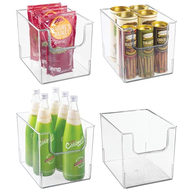 mDesign 4er-Set Aufbewahrungsbox für Lebensmittel – Küchen Ablage mit offener Vorderseite für Kühlschrank, Schrankfach oder G