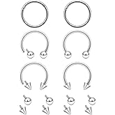 Lcolyoli 16g Septum Rings Internally Threaded Surgical Steel Septum Jewelry Lip Rings Hoop Labret Jewelry Snake Bite Piercing Jewelry Horseshoe Earrings Daith Piercing Jewelry for Women Men