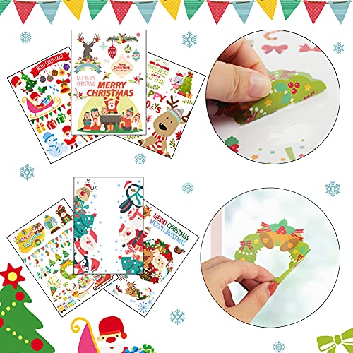 BigOtters 240PCS Christmas Window Cling Stickers, 12 Sheets Christmas Snowflake Window Clings Stickers for Glass Xmas Window Decals Decorations Holiday Snowflake Santa Claus Reindeer Decals for Party