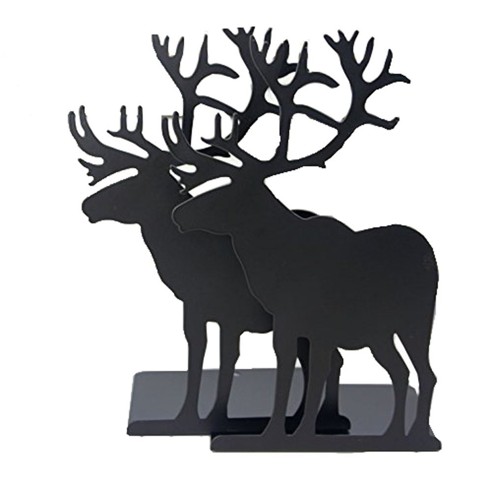 Fashion Creative Cartoon Cute Iron Elk Moose Pattern Nonskid Metal Office Desk Bookends (Black)