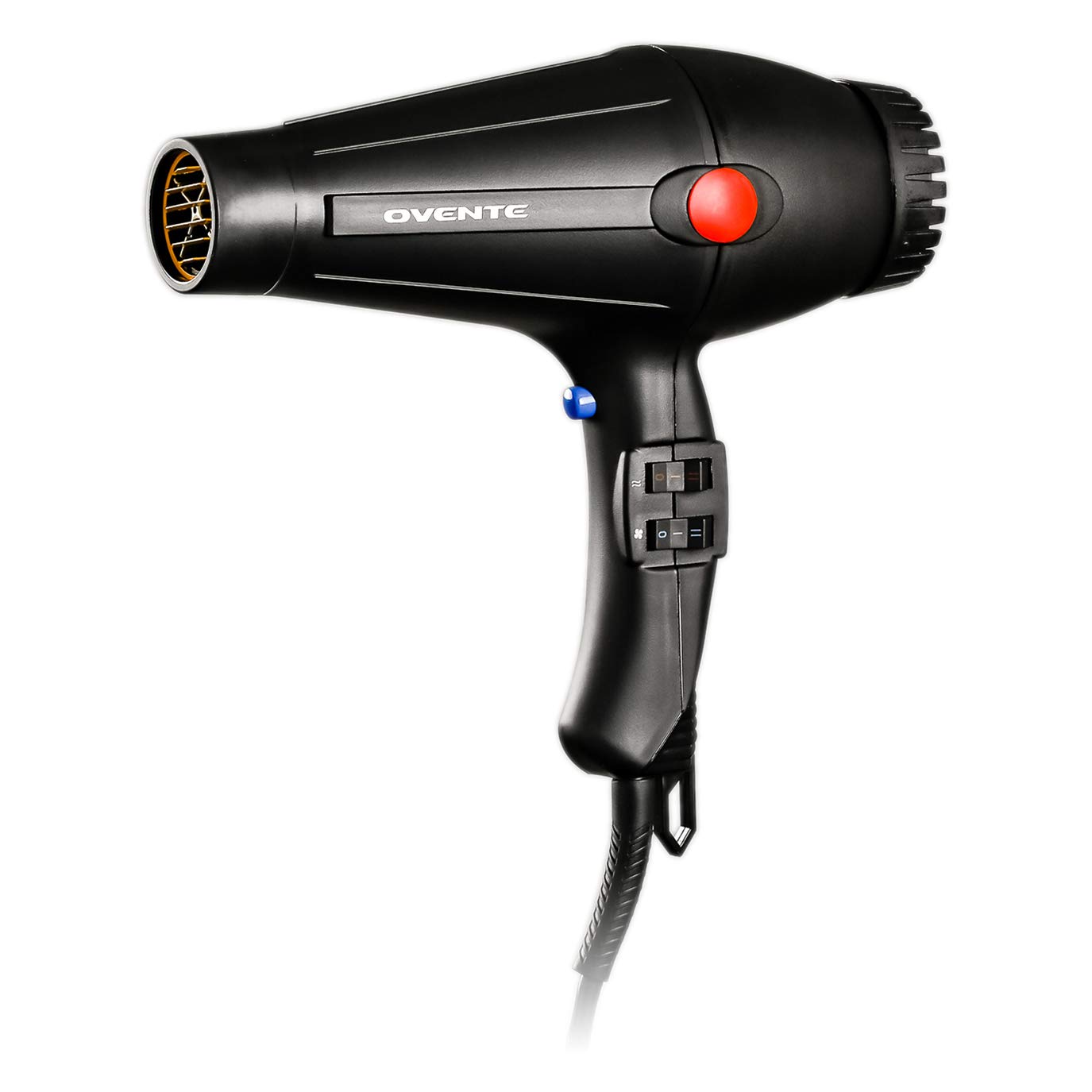 Ovente Professional Hair Dryer 2200 Watts Ceramic Coated with 2 Variable Speeds and 3 Heat Control Settings, Premium Attachments of 2 Concentrator Nozzles, Compact Lightweight, Black (X5)