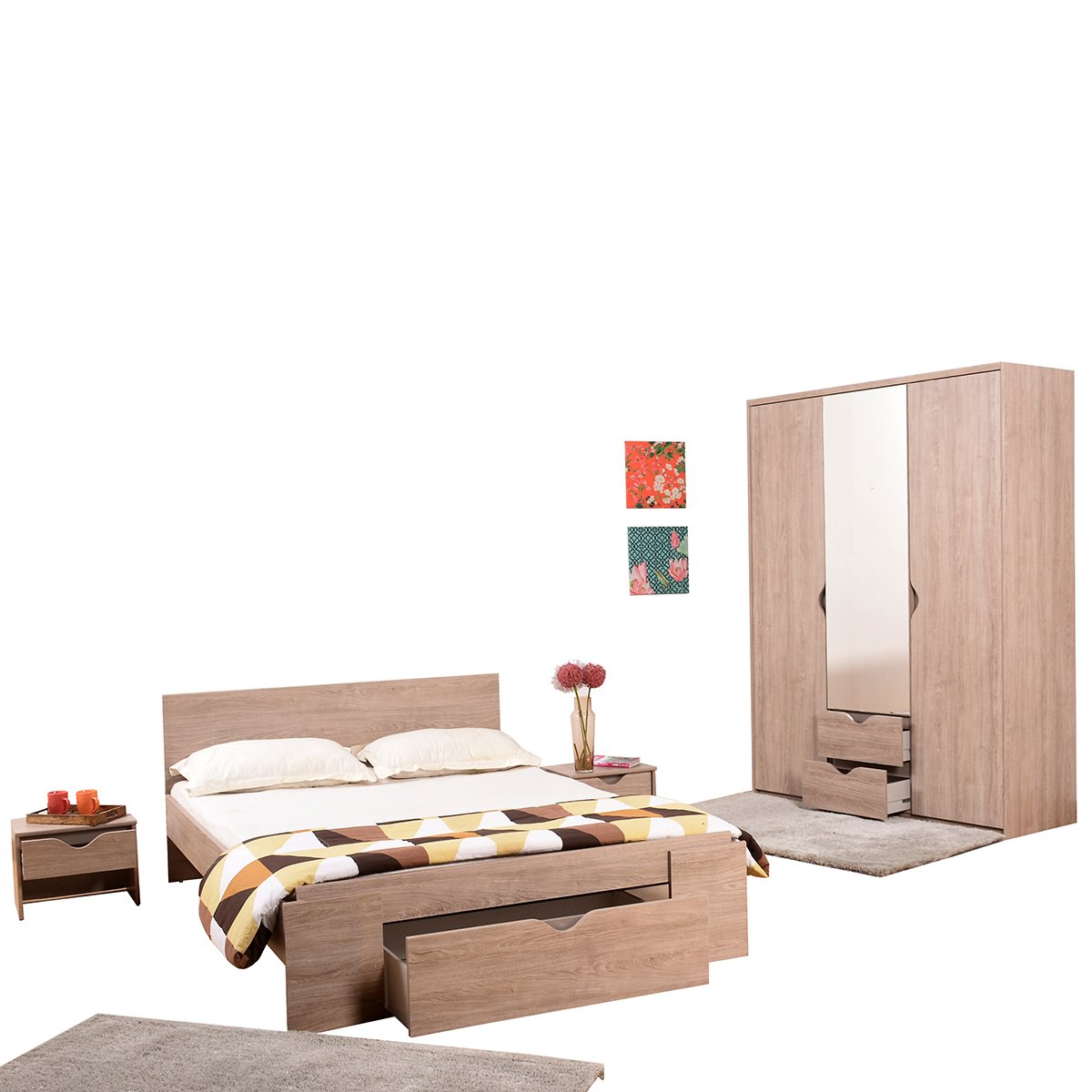 Zen Life Vision Bedroom Combo Set Queen Bed Wardrobe 2 Bed Side Tables Amazon In Home Kitchen