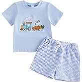 Kavousa Toddler Boy Easter Outfit Baby Boy Bunny Short Sleeve T Shirt And Shorts Set 2 Piece Spring Summer Clothes