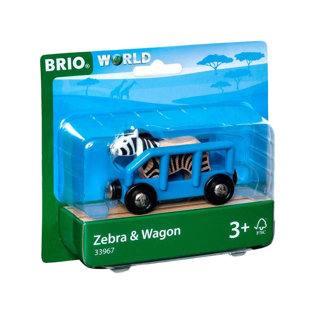 BRIO World Safari Zebra & Wagon for Kids age 3 years and up. Compatible with all train sets