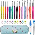 Yarniss 14 Size Crochet Hooks Set,MultiColor,2mm(B)-10mm(N) Ergonomic Crochet Hooks with Case for Arthritic Hands, Extra Long