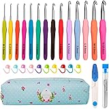 Yarniss 14 Size Crochet Hooks Set,MultiColor,2mm(B)-10mm(N) Ergonomic Crochet Hooks with Case for Arthritic Hands, Extra Long