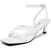 Athlefit Women's Strappy Kitten Heels Square Toe Flip Flops Low Heels Ankle Strap Party Dress Thong Heeled Sandals