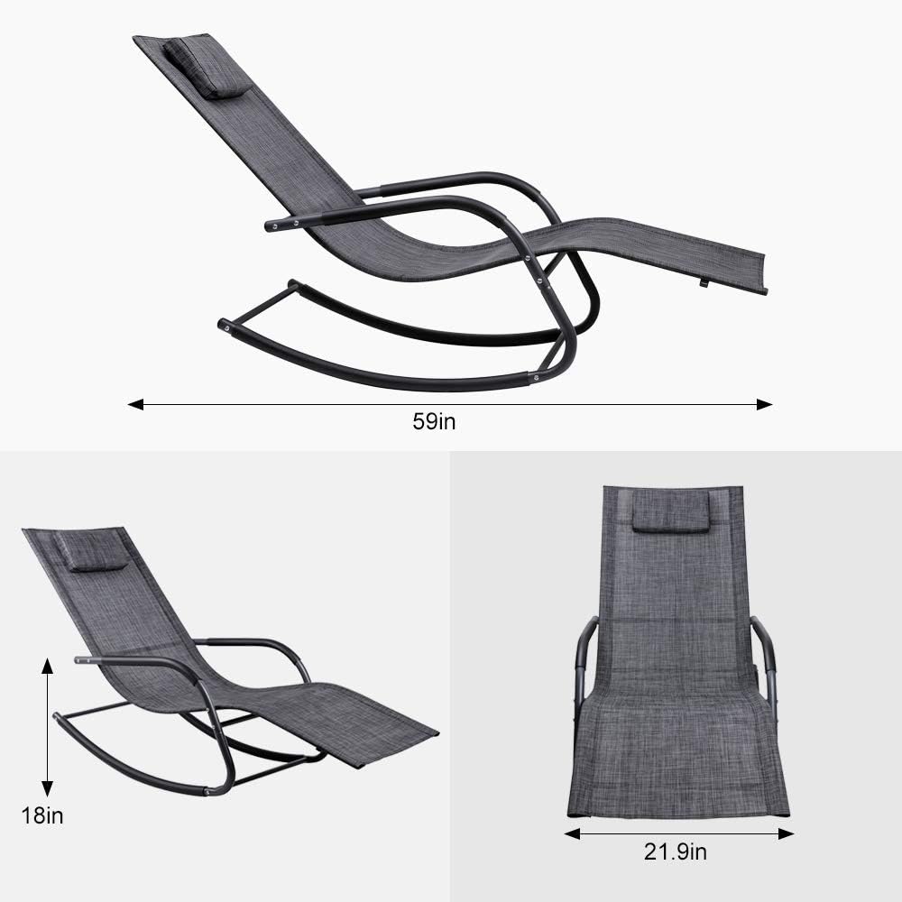 Wostore Rocking Lounger Patio Chaise Sunbathing Chair with Recliner Movable Sleep Bed Included Pillow and Breathable Texteline Farbic-Camouflage Grey: Kitchen & Dining
