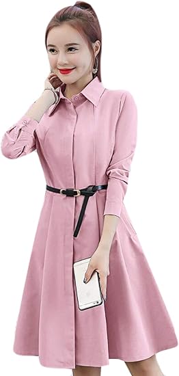 Amazon Alppvレディース ワンピース ゆったり お洒落 シャツ レディース 春 夏 秋 おしゃれ 長袖 ビジネス Aライン ワンピース レディース シャツ ワンピース ワンピース チュニック 通販