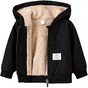 FirstTrail Toddler Boy Girl Fleece Jacket for 12M-6Y Boys Girls Hooded Zipper Long Sleeve Thick Warm Coat