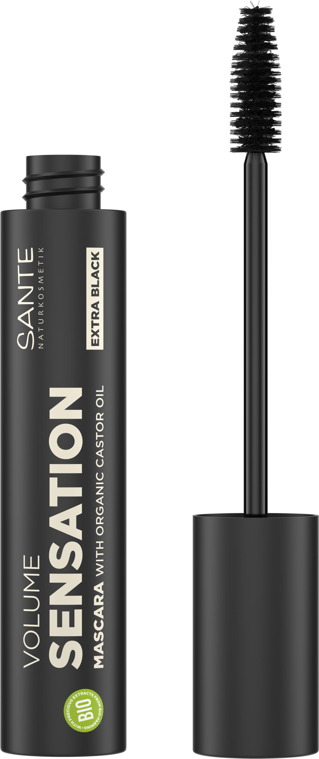 SANTE Naturkosmetik Volume Sensation Mascara Extra Black, Black Mascara for Sensational Lash Volume, Natural Make-Up, With Organic Castor & Organic Almond Oil, Vegan, 12ml