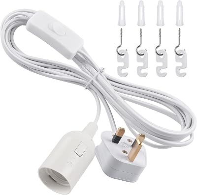 DiCUNO E27 Lampholder Pendant Light Fitting White 4M Cable Ceiling Kit
