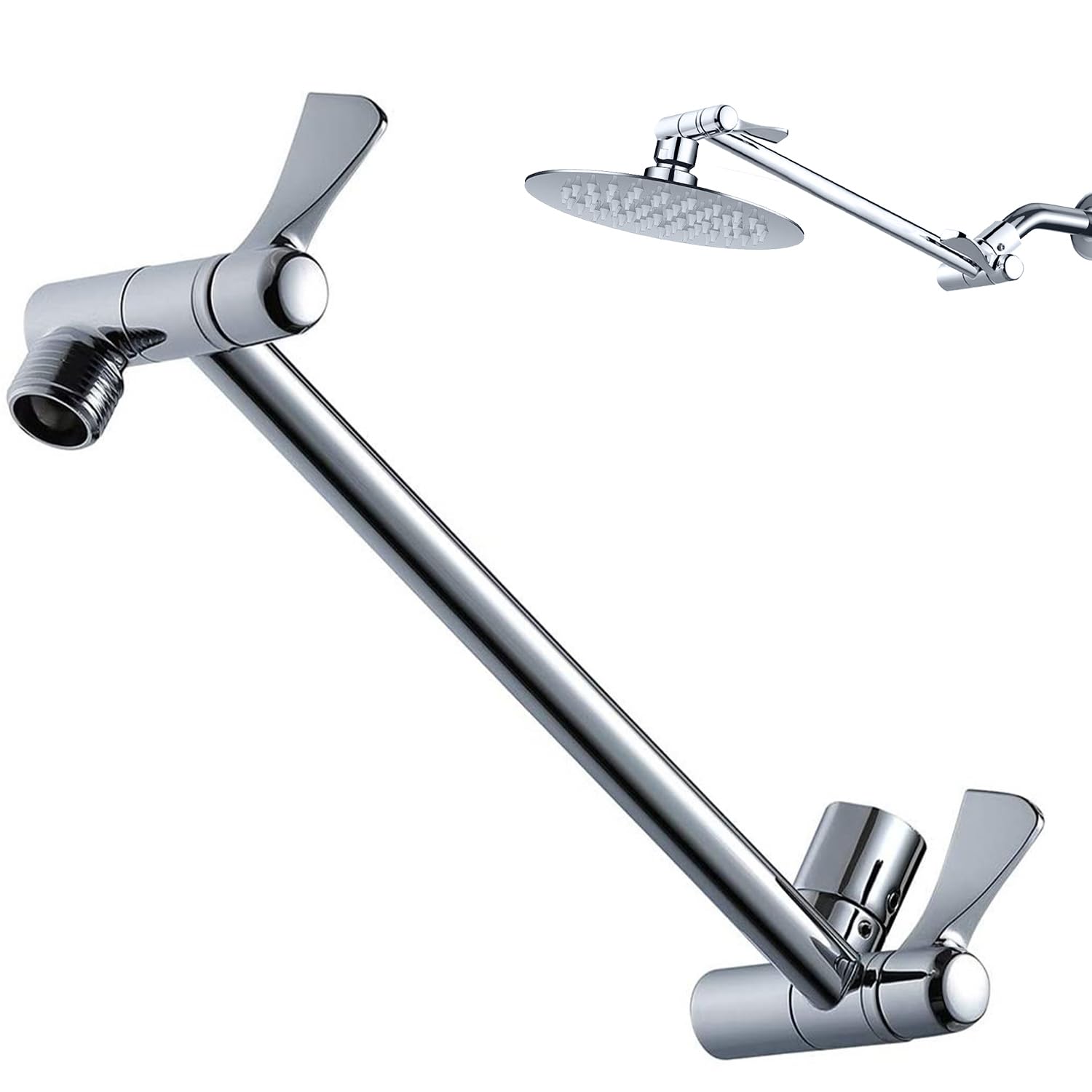 Shower Head Extension Arm, 11" Adjustable Shower Arm Chrome Finish Brass Shower Extension Arm with Lock Joints G1/2 Universal Connector for Any Shower Angles