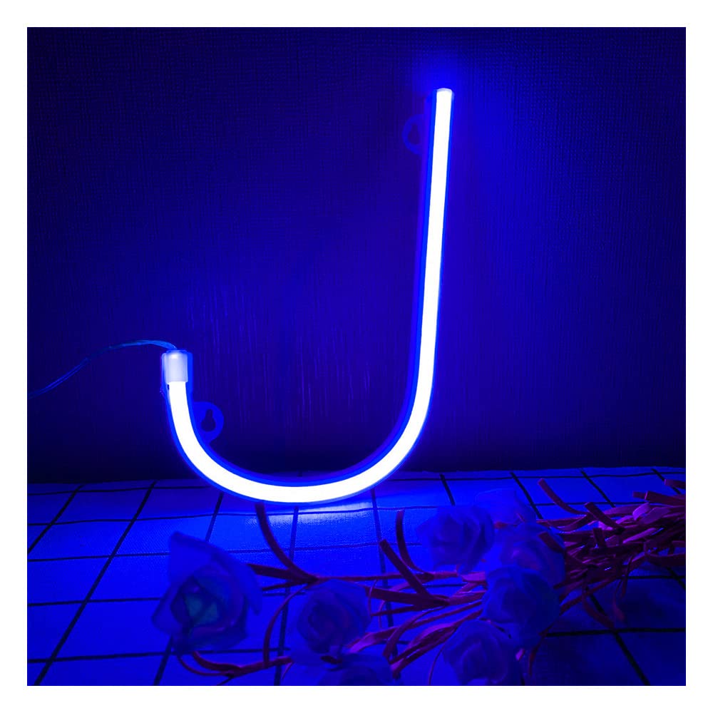 ENUOLI Blue Neon LED Letter J Alphabet Marquee Light A-Z Signs for Cafe Party Event Festival Christmas Birthday Gifts