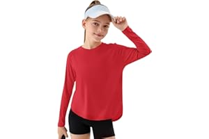 Haloumoning Girls Athletic Shirts Kids Long Sleeve Active Sports T Shirts Quick Dry Tunic Tops Basic Tees 5-14 Years