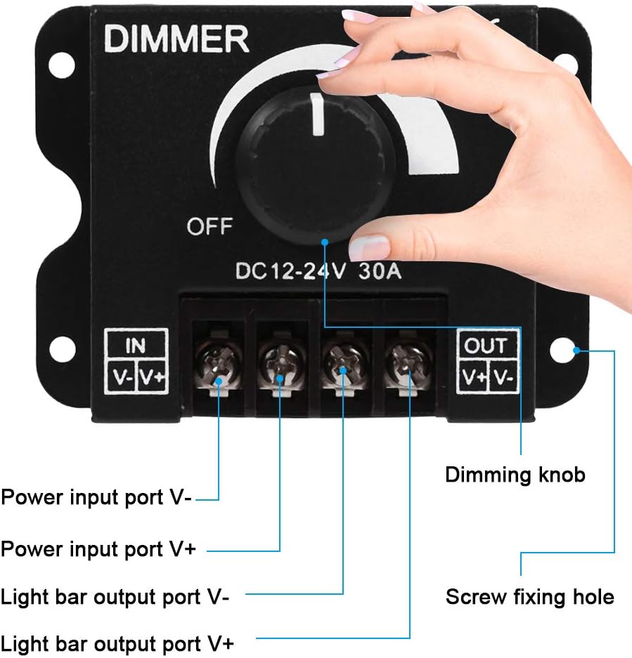 Dimming Controller, 12V-24V 30A Led Switch Manual for LED Strip Light Single Color, black - Image 3