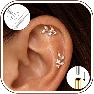 Surgical Steel Flat Back Earrings Hypoallergenic Threadless Stud Earrings | 14K Gold Plated Flatback Earrings for Women Men 1