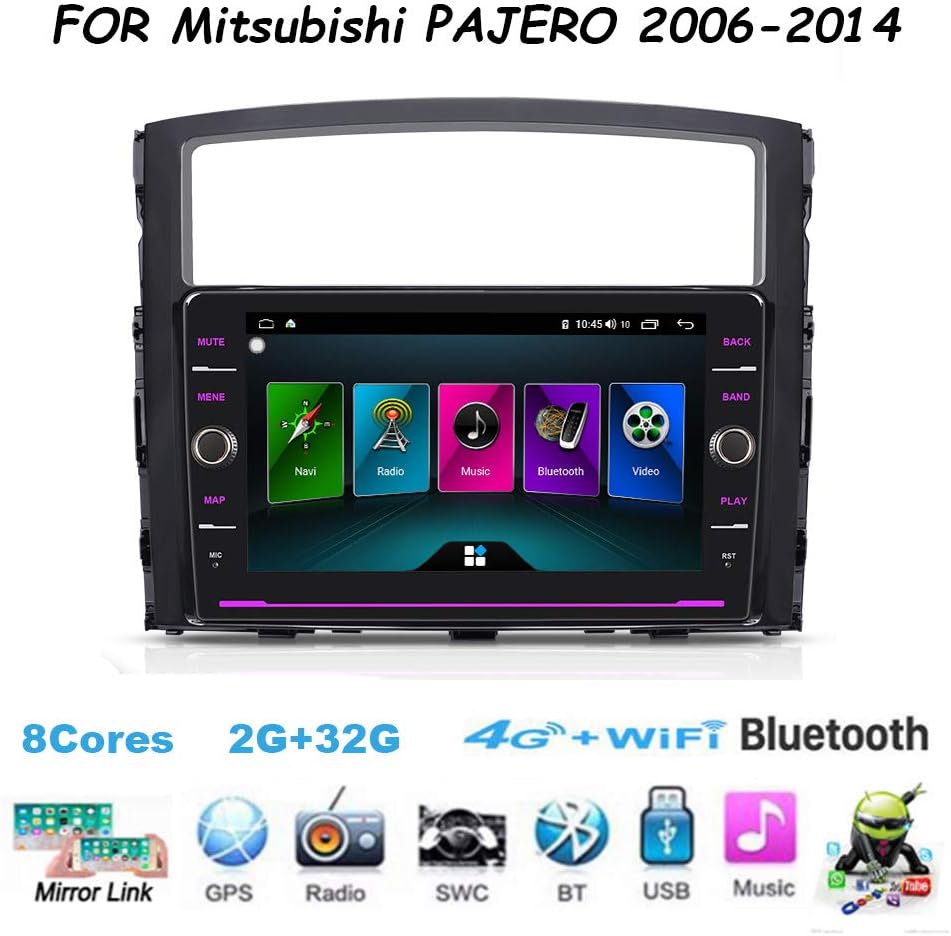 Yuahwyehe Car Stereo 9 Inch Touch Screen GPS Navigation for Mitsubishi Pajero 2006-2014 Car Radio Video Multimedia Player Support USB Steering Wheel Control RCA OBD DAB